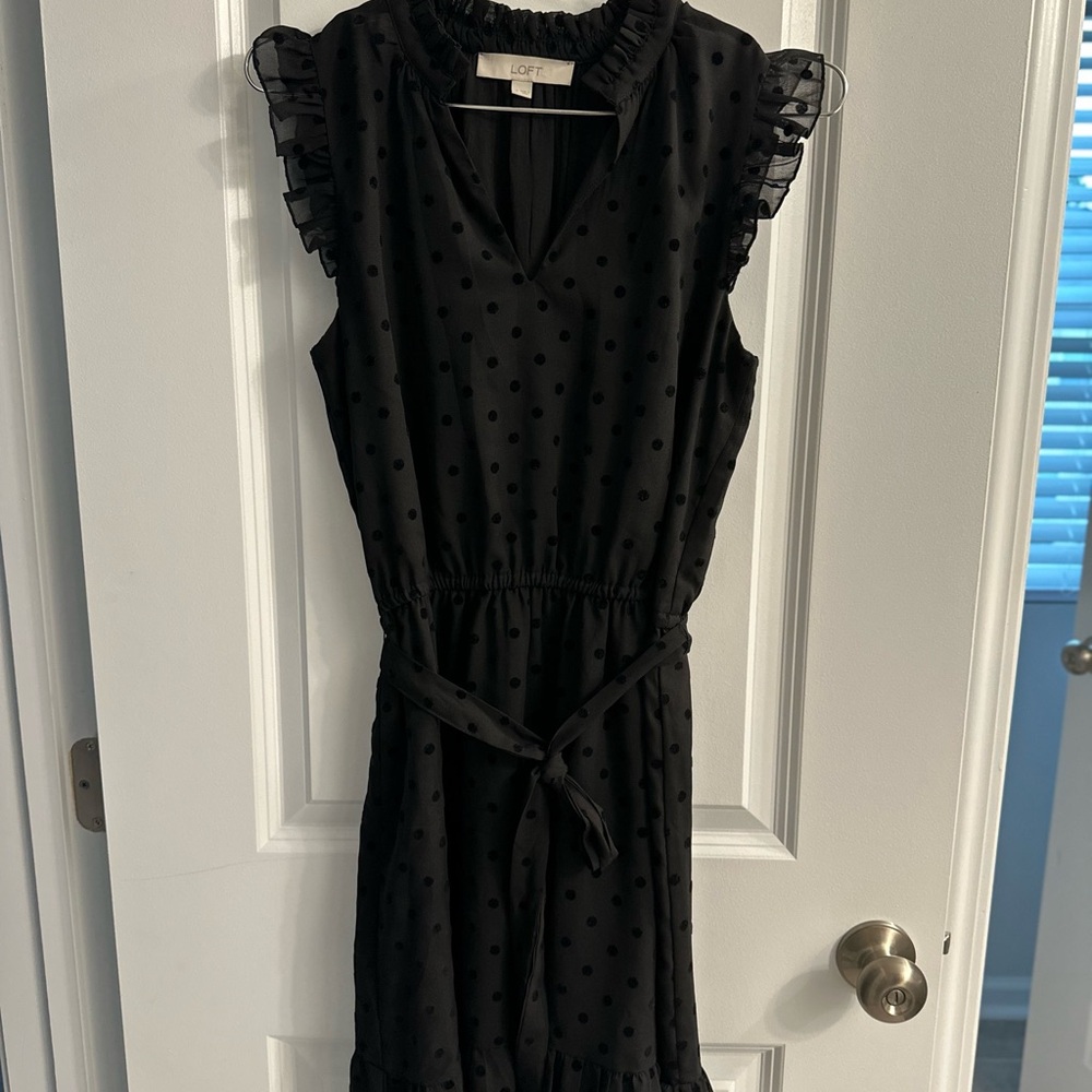 LOFT Black Ruffle Sleeve Mini Dress